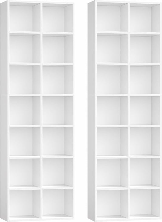 FOTOSOK 71'' Tall Bookshelf Set of 2, 7 Tier Large White Bookshelf with Adjustable Shelves, Wide Bookcases and Bookshelf, DVD/CD Media Tower Storage, Cube Book Shelf Display Shelf Cabinet, White
