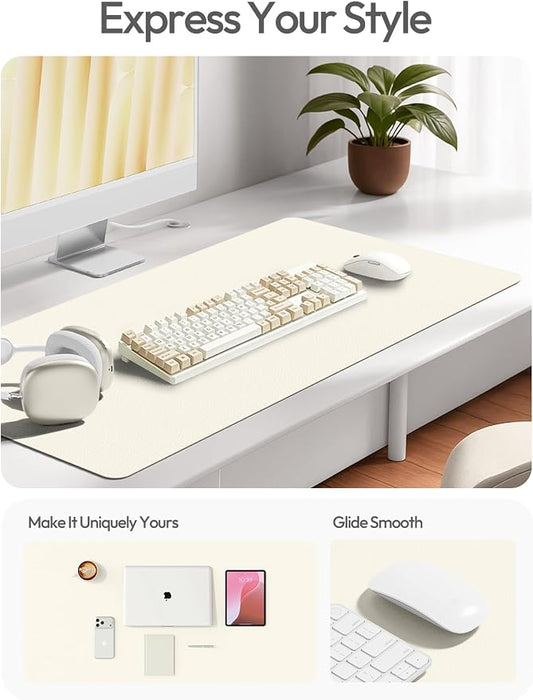 YSAGi Leather Desk Protector, Office Mat, Large Mouse Mat, Non-Slip PU Leather Blotter, Laptop Desk Pad, Waterproof Writing Pad for Office and Home (Cream, 47.2" x 23.6")