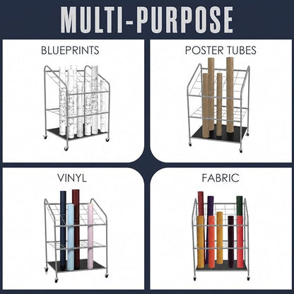 Houseables Blueprint Holder, Blueprint Storage, Construction Plan Holder, Storage Rack, Print Rack, Map Cabinet, Poster Display, Blue Print Organizer on Wheels, Architect, Paper, Tube, 20 Slot Cart