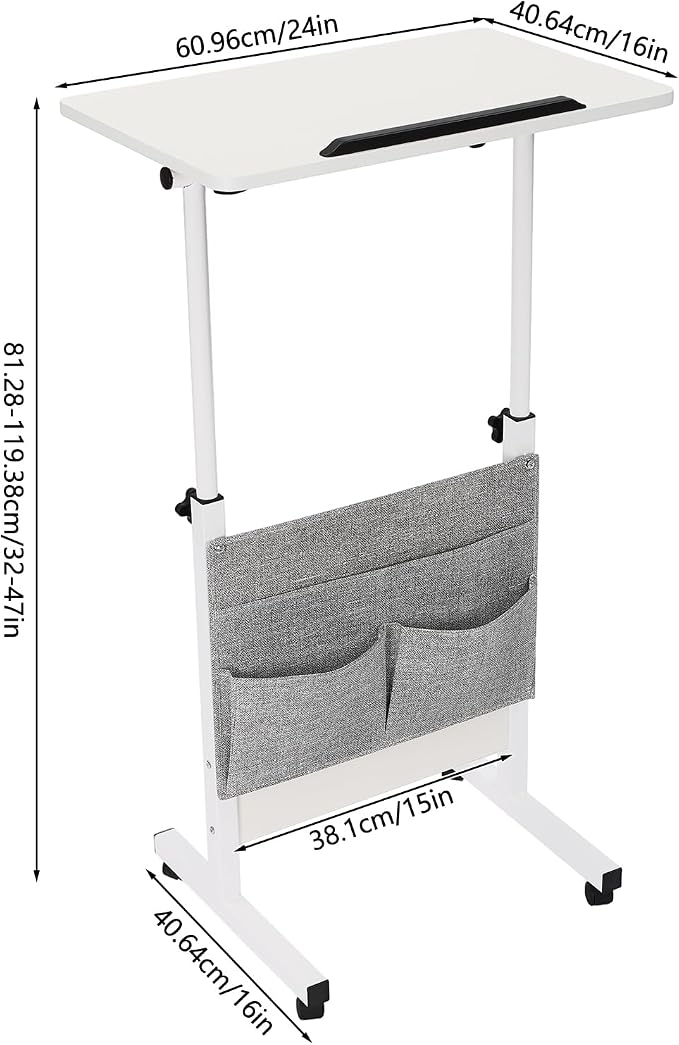 Small Mobile Standing Desk with Storage, 24" L×16" W Mobile Office Table, Rolling Laptop Table with 180° Flip, 32-47in Adjustable Height Desk for Small Spaces Home Offices