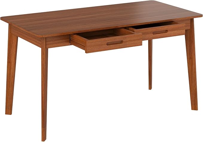 Timechee 47 Inch Compact Computer Gaming Desk, Study Work Office Desk with 2 Storage Drawers, Rectangular Study Reading Table, Simple Computer Writing Table for Home Office, Living Room,Walnut Color