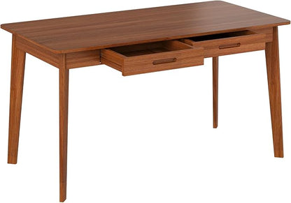 Timechee 47 Inch Compact Computer Gaming Desk, Study Work Office Desk with 2 Storage Drawers, Rectangular Study Reading Table, Simple Computer Writing Table for Home Office, Living Room,Walnut Color