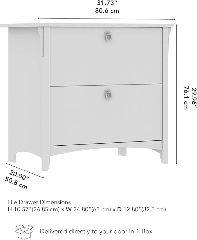 Bush Home Salinas 2 Drawer Lateral File Cabinet in Antique White, Home Office Storage Solution, Organizer with Drawers for Workspace, Filing Unit