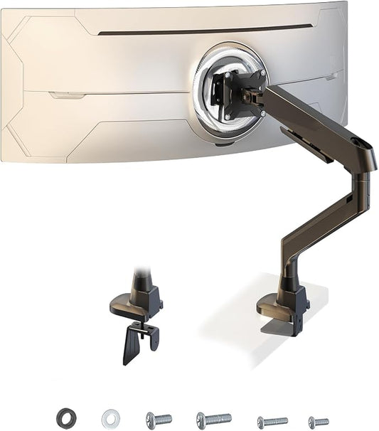 Ultrawide Monitor Arm - fits 17-49 inch Heavy Duty Flat/Curved Monitors, Full Motion Adjustable Gas Spring Arm Holds 35.2 lbs with Clamp & Grommet Desk Mount, VESA 75/100mm, Black