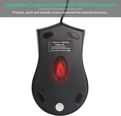 VCOM Wired USB Mouse with 6-Foot Cord, 1200 DPI, Right or Left Hand Use, Ergonomic Design, Black