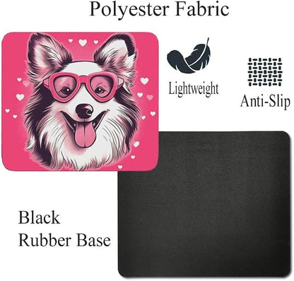 Pink Mousepad Glamour Dog Shetland Sheepdog Mouse Pad for Home Office Gaming Working Desk Computer Desktop Accessories Non-Slip Rubber Mousepad for Dog Lovers
