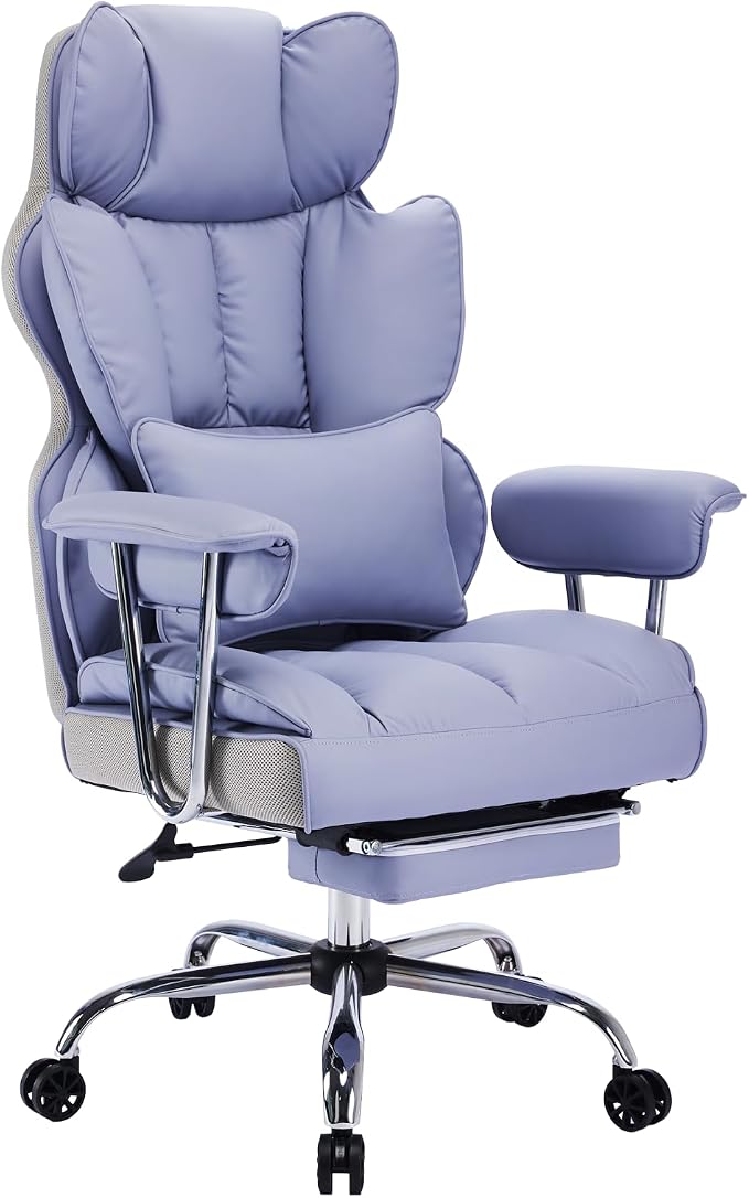 Efomao Big and Tall Office Chair 440LBS, Purple Heavy Duty Executive Chair with Footrest, Ergonomic Desk Chair for Home Office, Wide Computer Chair | 400lbs support, 135° recline, dual-layer foam cushion, 23.5" seat & footrest. BIFMA