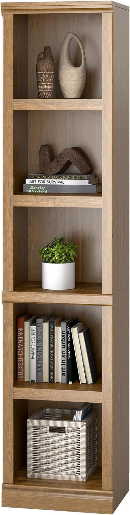 blini 5-Shelf Narrow Bookcase Wooden Tall Bookshelves Floor Standing Display Storage Shelves Vintage Oak Bookcase for Home Office, Living Room, Bed Room