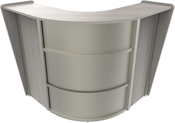 Linea Italia ZUD293 Corner Modern Office Reception Desk with Counter, Tool-Free Assembly, Reception Counter for Lobby, Salon, 48" x 48", Gray/Ash
