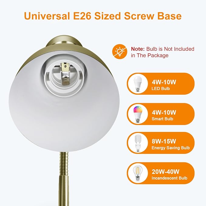 LEPOWER Metal Desk Lamp, Adjustable Goose Neck Table Lamp, Eye-Caring Study Desk Lamps for Bedroom, Study Room and Office (Bronze)