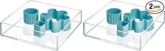 iDesign Clear Drawer Organizer, 8" x 8" x 2" | Pack of 2 | For Silverware | Kitchen Storage | Clarity Collection