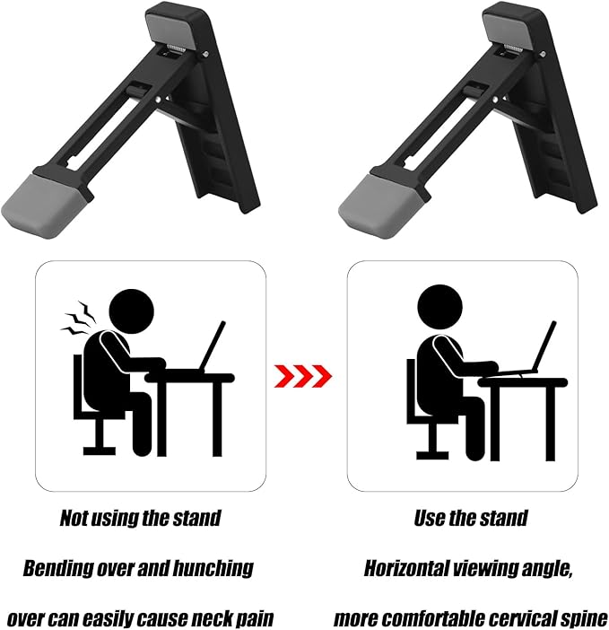 Gosknor 2pcs Foldable Keyboard Riser Stand for Desk, Adjustable Tilt & Portable Mini Laptop Feet Ergonomic Computer Keyboard Lift with Anti-Slip Pads Office Accessories (Black)