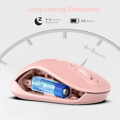 Wireless Mouse, 2026 New Model, Silent Click Ergonomic Design, Portable, 4 Buttons, Adjustable DPI (800/1200/1600), for Laptop/PC/Office (Pink)
