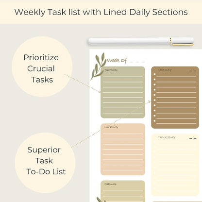 BLU MONACO | Earth Tones Weekly To-Do Notepad | 52-Sheet Tear-Off Weekly Planner with Goals & Priorities | Natural Desk Organizer with Calendar Layout