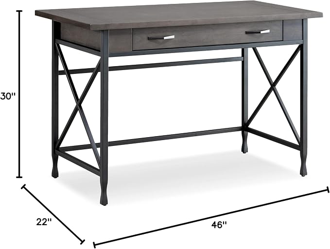 Leick Home 23400 Chisel & Forge Writing Computer Desk with Drop Front Keyboard Drawer, Smoke Gray and Matte Black