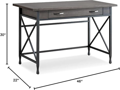 Leick Home 23400 Chisel & Forge Writing Computer Desk with Drop Front Keyboard Drawer, Smoke Gray and Matte Black