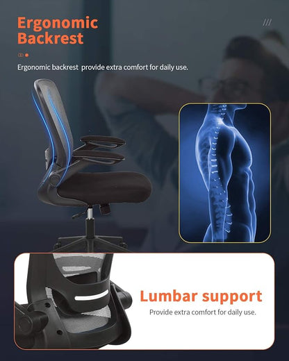 Office Chair Desk Computer Chair with Lumbar Support Flip-up Arms Swivel Rolling Executive Task Mesh Adjustable Ergonomic for Adults(Grey)