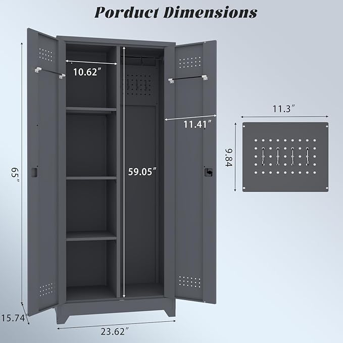 IRONFFICE Storage Cabinet,Metal Locking Cabinets with Doors and Shelves,Functional Garage Storage Cabinet for Garage, Home Office,Gray