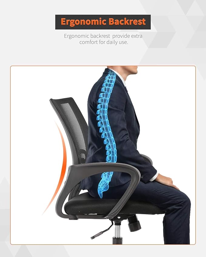 Home Office Chair Ergonomic Desk Chair Mid-Back Mesh Computer Chair Lumbar Support Comfortable Executive Adjustable Rolling Swivel Task Chair with Armrests(Black)