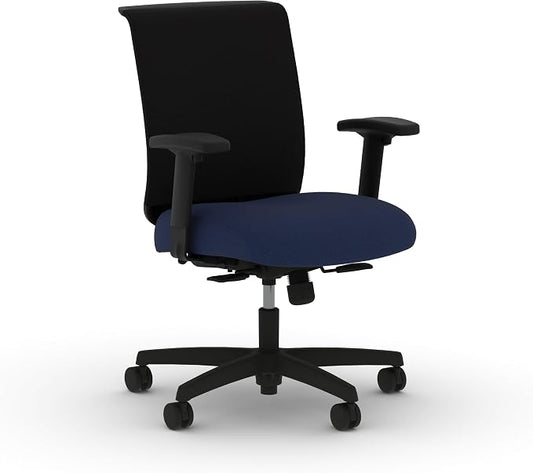 HON Convergence Ergonomic Office Chair with Mesh Back, Adjustable Arms, Lumbar Support, Synchro‑Tilt Desk Chair with Wheels for Home Office or Computer Use, Black Frame, Indigo