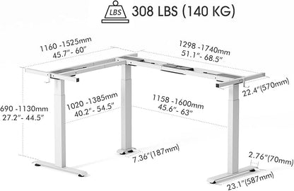 FEZIBO 75 Inches, Supports Over 300lbs, Large L Shaped Standing Desk, Electric Height Adjustable L Shaped Desk, Suitable for Home Office, White Frame/White Top