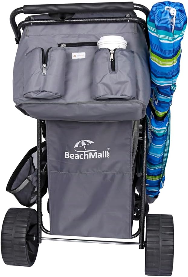Ultimate Buggy Beach Cart with Big Wheels for Sand, Wide Wheel Wagon with Insulated Cooler Bag, Body Board and Umbrella Holder, 100 lbs Capacity