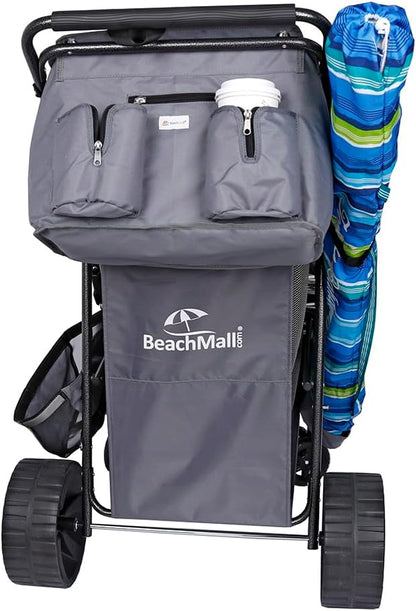 Ultimate Buggy Beach Cart with Big Wheels for Sand, Wide Wheel Wagon with Insulated Cooler Bag, Body Board and Umbrella Holder, 100 lbs Capacity