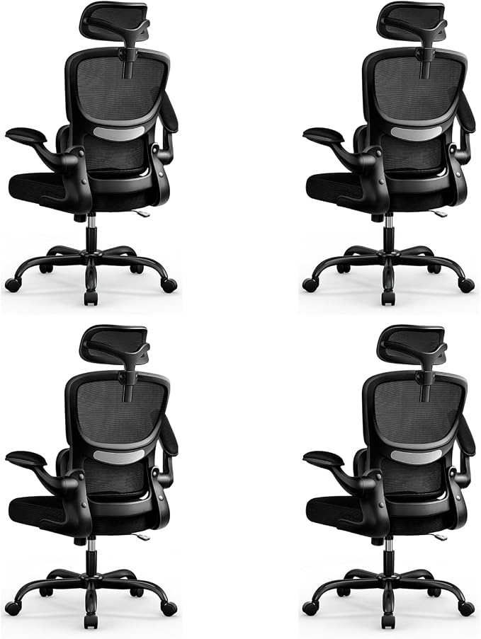 BESTFAIR High Back Ergonomic Office Chair, Breathable Mesh Desk Chair with Lumbar Support, Adjustable Headrest, Flip-up Armrests, Computer Gaming Chair