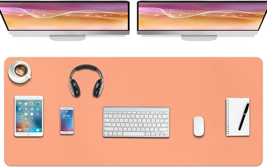 Boutilon Leather Desk Pad Protector,Non-Slip Mouse Pad,Laptop Desk Pad,Office Mouse Mat,Waterproof Leather Desk Blotter,Desk Writing Pad for Office and Home (XXXL-Orange Pink,47"x 24")