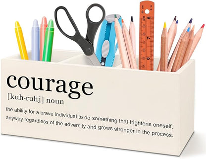 Courage Inspirational Pen Pencil Holder for Desk, Inspirational Gifts for Women Men,Motivational Gifts for Women, Motivational Quote Makeup Brush Toothbrush Holder Organizer