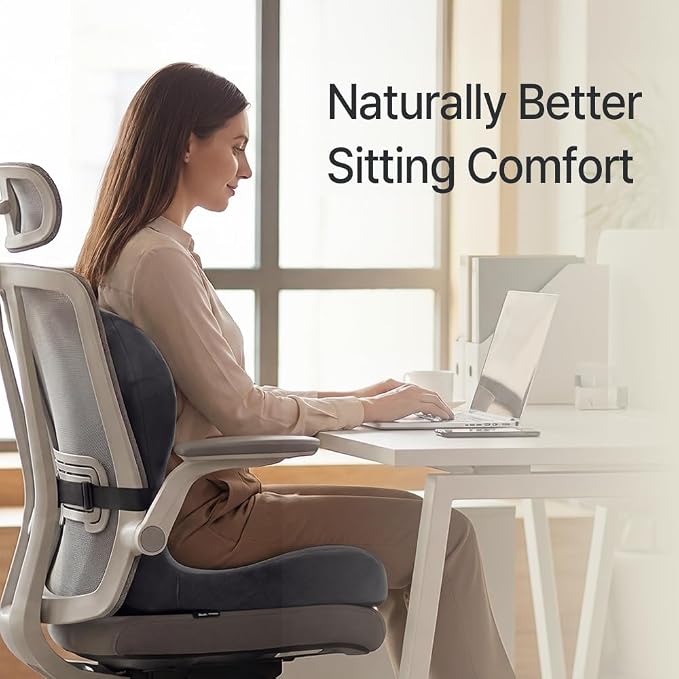 Navizam Lumbar Support Pillow for Office Chair – Seat Cushions for Office Chairs - Back Support for Office Chair, Pillow for Car – Chair Cushion with Anti-Slip Base, Backrest with Elastic Strap