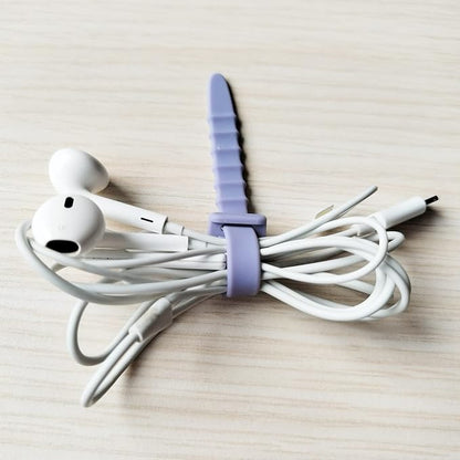 Reusable Silicone Zip Ties Cord Organizer: Silicone Cable Ties Straps for Cable Management - 20PCs 4.5” Purple Elastic Wire Cord Organizer for Home Office and Travel