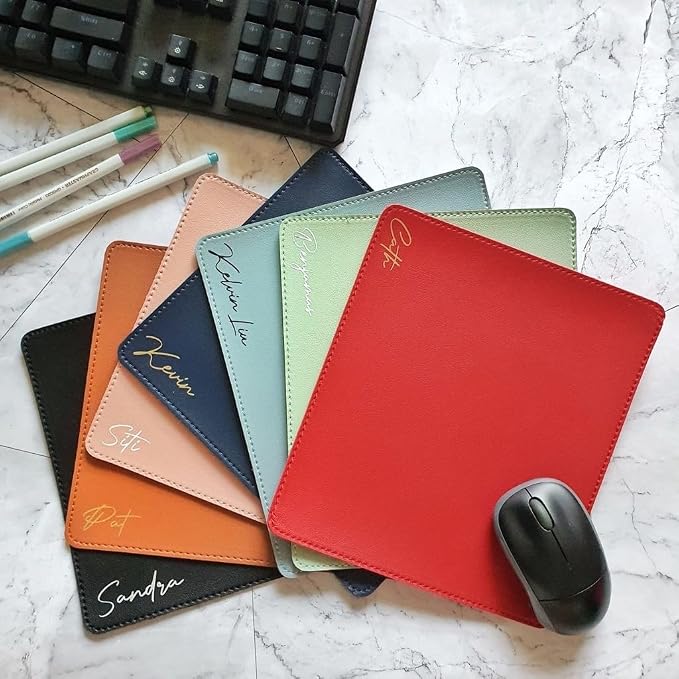 Custom Mouse Pad Premium PU Leather Personalized Mousepad Customize Desk Mat with Name Table Mat Laptop Desk Mat Personalized Your Gaming Mousepad (11.8 * 9.8 inch) (Rose Red)