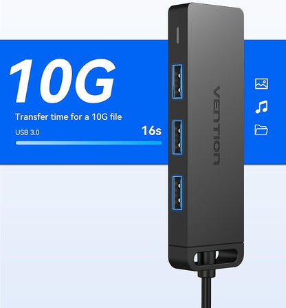 VENTION USB Hub 3.0 Splitter with 3FT Extension Long Cable 4-Port Ultra-Slim Multiport Expander for Desktop, PC, Laptop, Surface Pro, PS4, Flash Drive, Mobile HDD