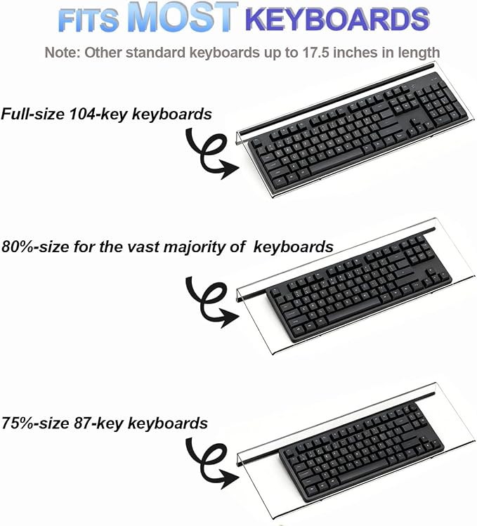 Keyboard Stand for Desk, 17 Inch Clear Ergonomic Keyboard Riser with Anti-Slip Silicone Strips, Sturdy Computer Keyboard Lift for Office Home Gaming Typing