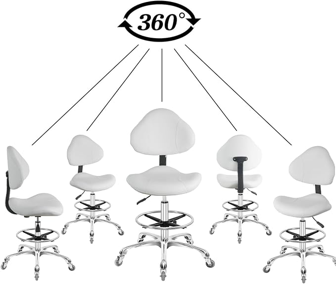 Rolling Swivel Drafting Chair Adjustable Heavy Duty (400lbs) Lumbar Support Task Chair for Home Desk Studio Design Lab(Triangular Back White)