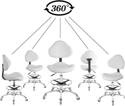 Rolling Swivel Drafting Chair Adjustable Heavy Duty (400lbs) Lumbar Support Task Chair for Home Desk Studio Design Lab(Triangular Back White)