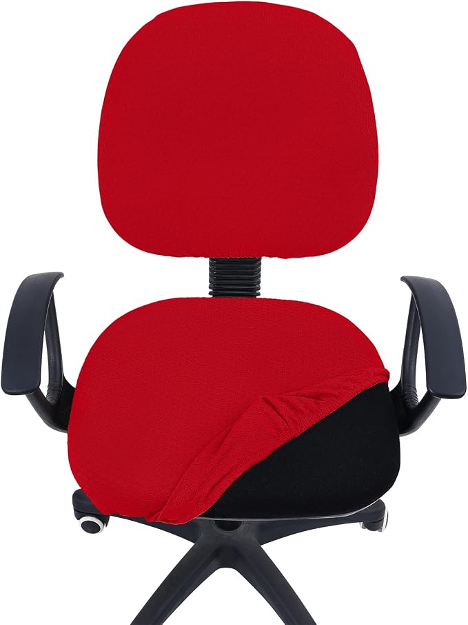 Smiry Stretch Jacquard Office Computer Chair Covers, Removable Washable Universal Desk Rotating Chair Slipcovers Protector, Seat + Backrest Cover, Red