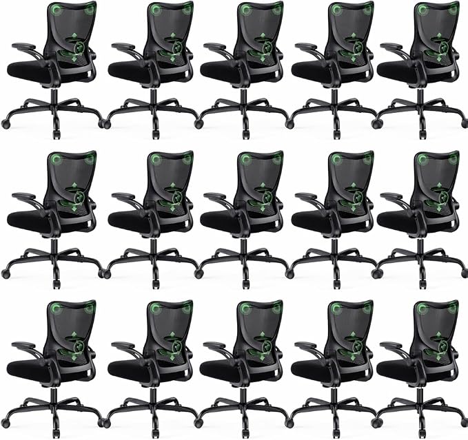 Marsail Ergonomic Office Chair Desk Chair with 3D PU Armrests and Adjustable Lumbar Support Breathable Mesh Chair Executive Rolling Swivel Comfy Task Chair for Home Office Gaming，Pack of 15
