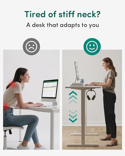 CubiCubi 63 x 28 Large Standing Desk, Height Adjustable Electric Computer Desk, 28" Deep Desktop, Sit Stand up Home Office Workstations with Preset Heights, White