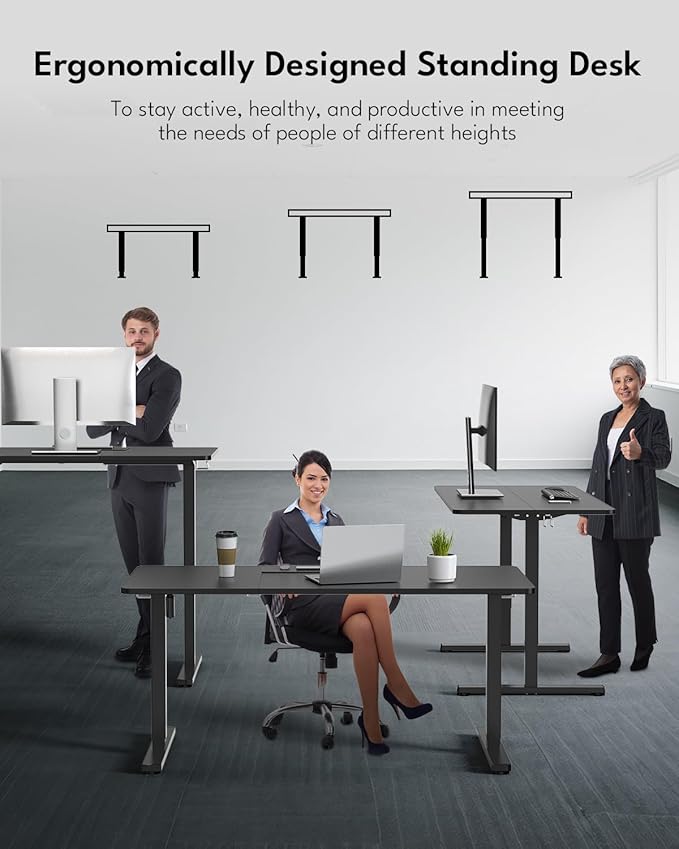 Standing Desk, Height Adjustable Electric Stand up Desk, 55 x 24 Inches Sit Stand Home Office Desk with Splice Board, Black Frame/Black Top