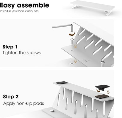 Fenge Dual Monitor Stand Riser, 42.5 Inch Desk Top Shelf for 2 Monitors, Computer Stands for Desk, Wood & Steel Desktop Riser for Laptop, PC, Printer