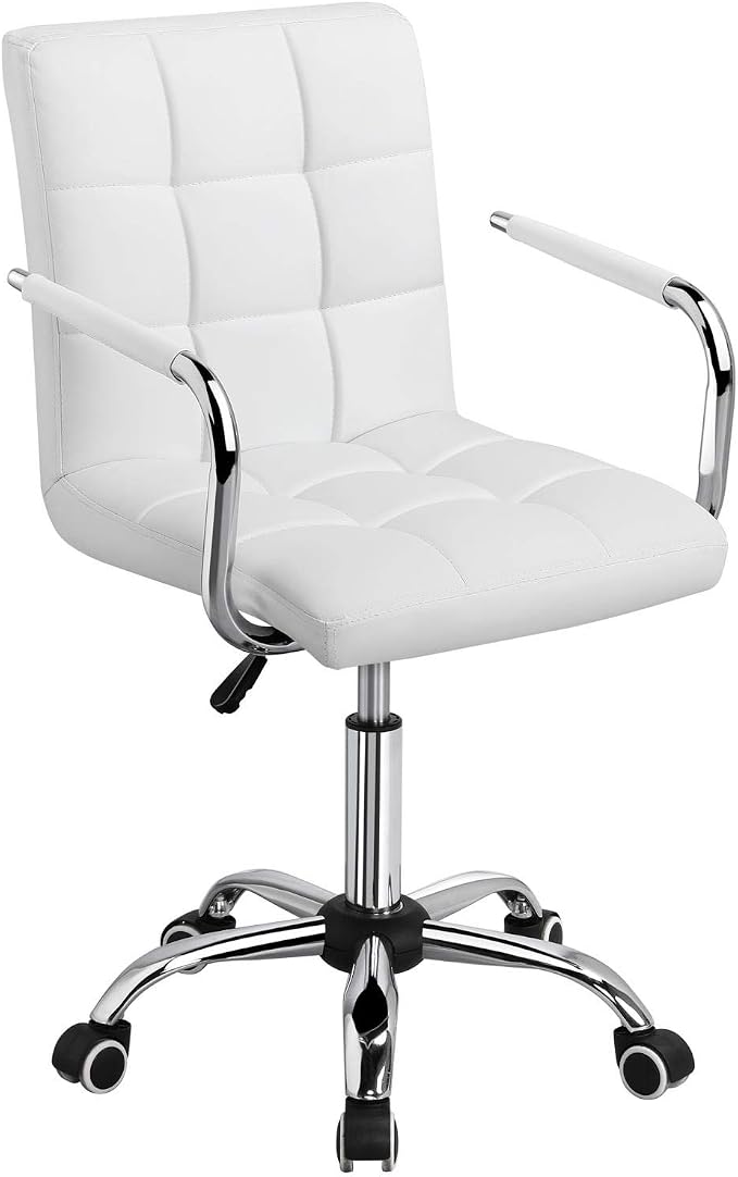 Topeakmart Modern Rolling White Desk Chair with Armrests/Wheels Heavy Duty Base SGS-Tested Gaslift Cylinder Comfortable Computer Chair, 265lb Load Capacity