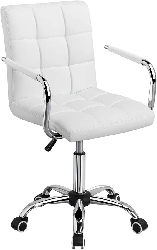 Topeakmart Modern Rolling White Desk Chair with Armrests/Wheels Heavy Duty Base SGS-Tested Gaslift Cylinder Comfortable Computer Chair, 265lb Load Capacity