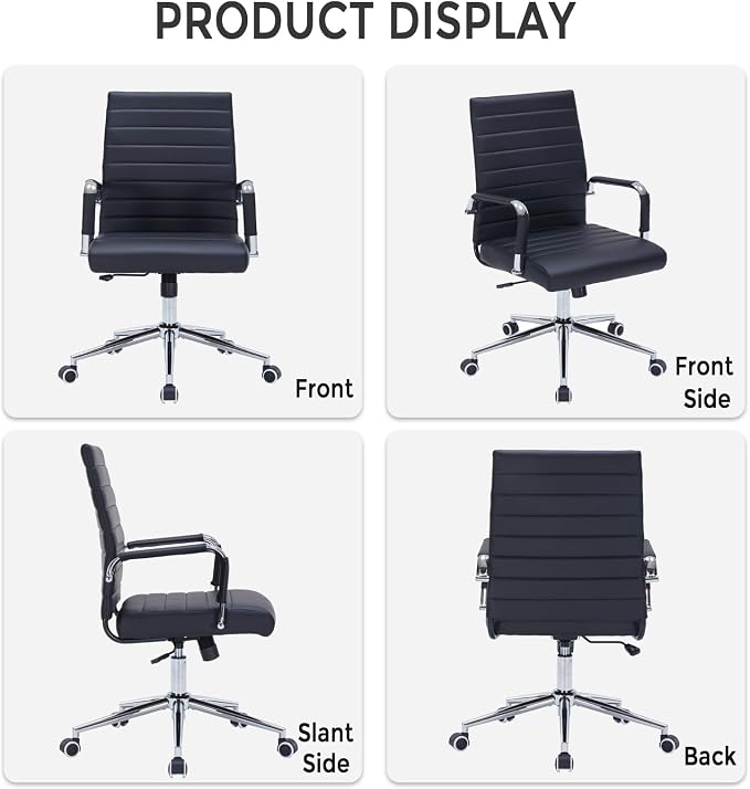 Sidanli Ergonomic Office Chair, Executive PU Leather Desk Chair with Adjustable Lumbar Support and Smooth-Rolling Wheels for Home Office Conference Room, Mid Back, Black