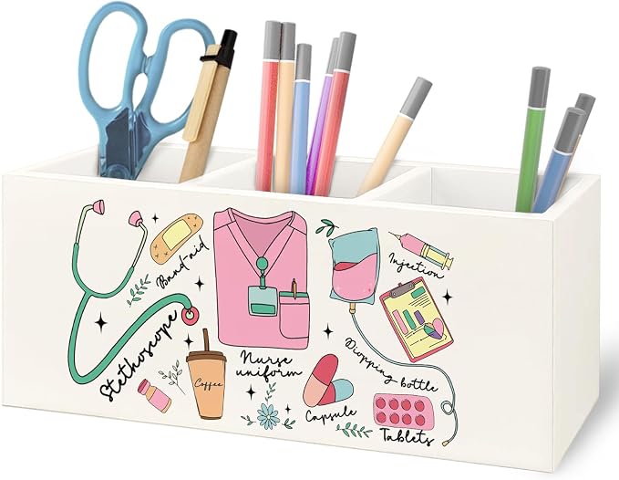 Nurse Gifts Wooden Pen Pencil Holder for Office Desk Accessories, Nurse Appreciation Gifts, Gift for Nurses Nursing Students Makeup Brush Toothbrush Holder Organizer