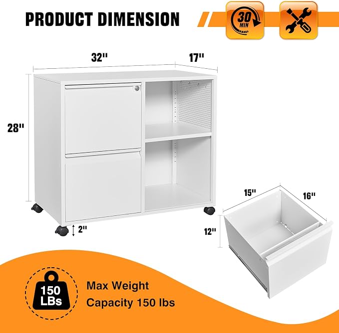 Storage Filing Cabinets Office Drawers White Rolling File Cabinet Printer Stand Lateral Mobile Under Desk Organizer Lateral Filing Cabinet with Wheels Adjustable Shelves Printer Table for Home Office