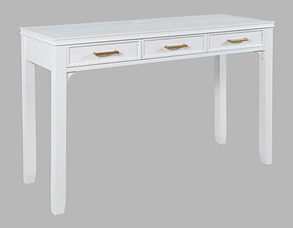 Jofran Mid-Century Modern Acacia Wood Writing Desk with 3 Drawers and USB Charging Port, 48 Inch Computer Desk for Home Office Work, Blanc