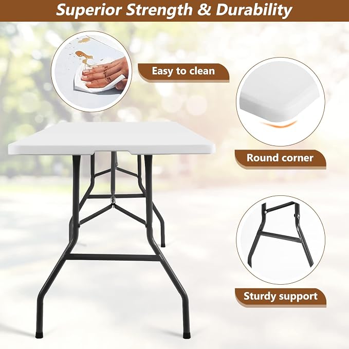 FDW 8FT Folding Table Half Portable Foldable Table Picnic Table for Office Home Camping Party (White, 8 FT)