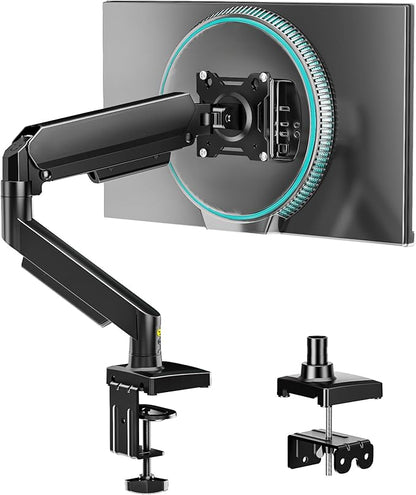Single Monitor Arm, Monitor Mount for 17-32 inch Screens Gas Spring Adjustable Monitor Stand, Vesa Mount with Clamp and Grommet Aluminum Base - Fits 4.4 to 22lbs LCD Computer Monitors AX09DB01-1